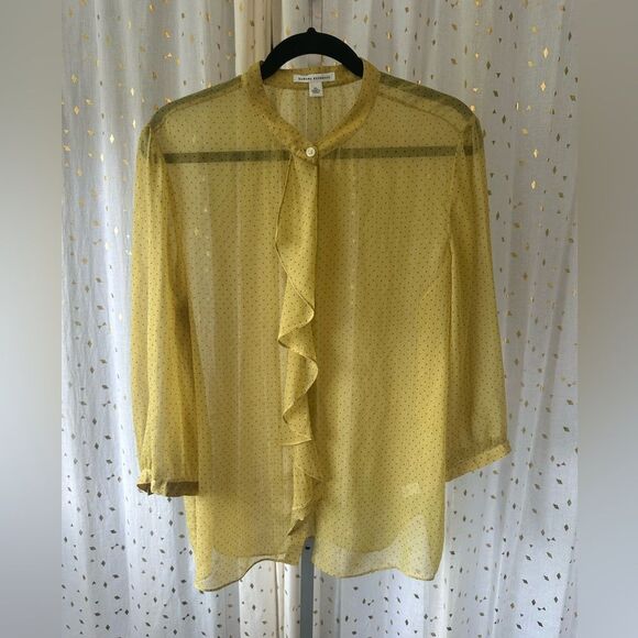 Banana Republic Sheer Waterfall Front Ruffles Polka Dot Button Down Blouse XL - Picture 3 of 9